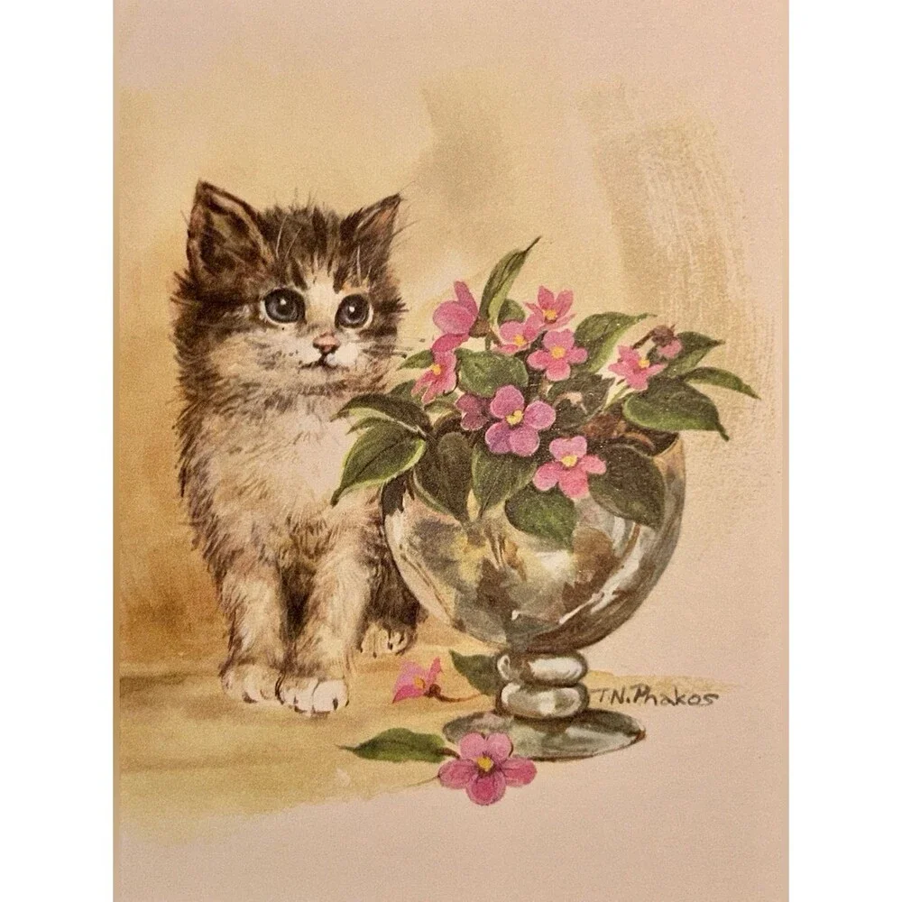 Vintage Stationary Kitten Cat Illustration Note Cards - Envelope 22 Count NOS